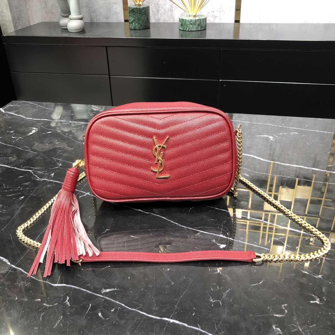 Saint Laurent Mini LOU Camera Quilted Calfskin Shoulder Bag Handbag Red 748849 Gold